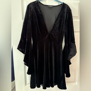 Black velvet deep v neck dress